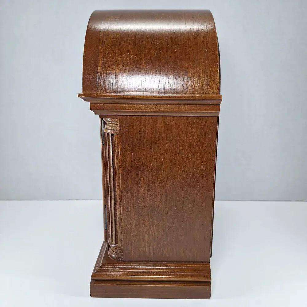 Vintage Bulova Tempus Fugit Brown Wooden Mantel Chime Clock - Tested & Working